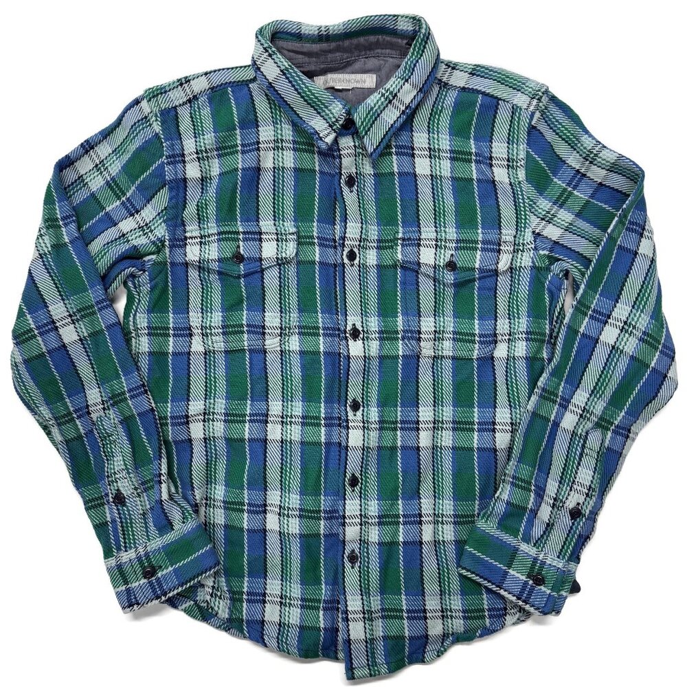 Outerknown Blanket Shirt Mens Medium Plaid Long Sleeve Flannel Button Up Blue